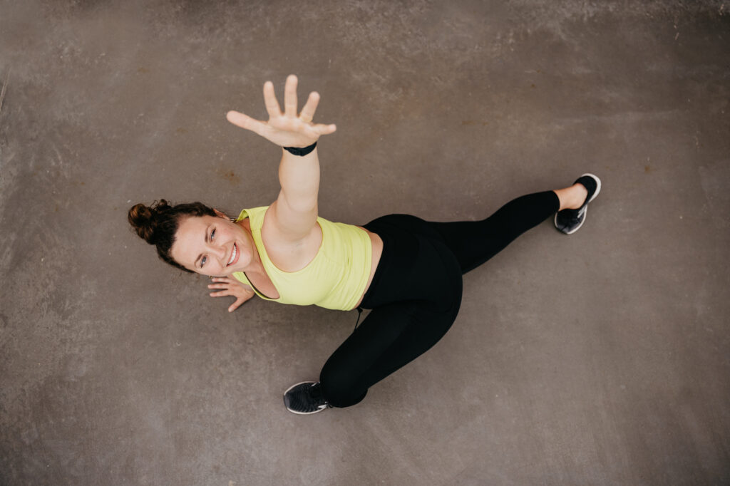 Woman doing yoga pose, photo taken from above. 