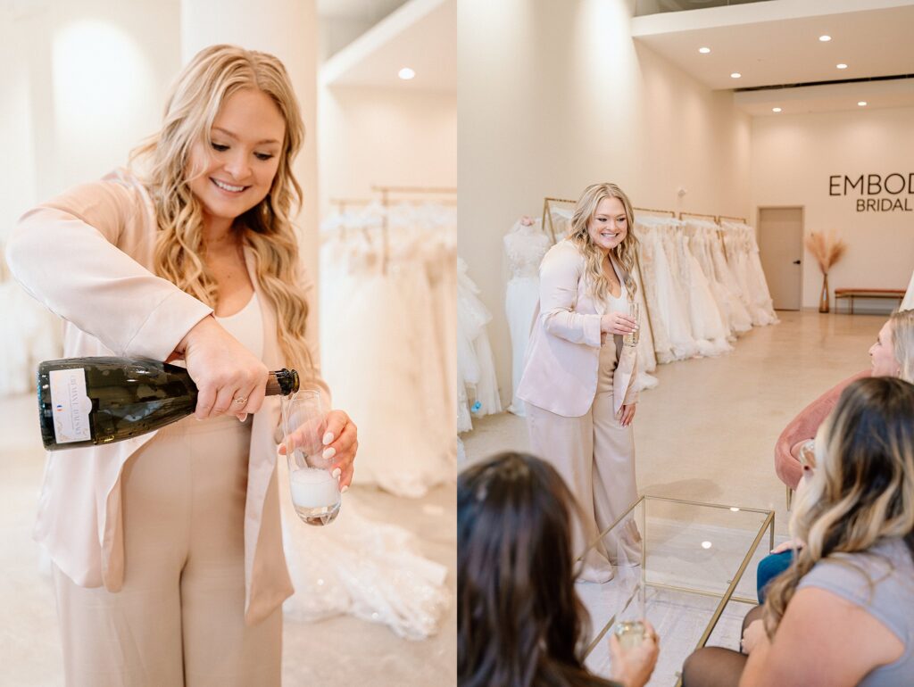 Bridal boutique champagne before appointment