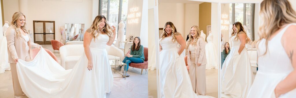 Erynn and bride during a fitting at Embody Bridal