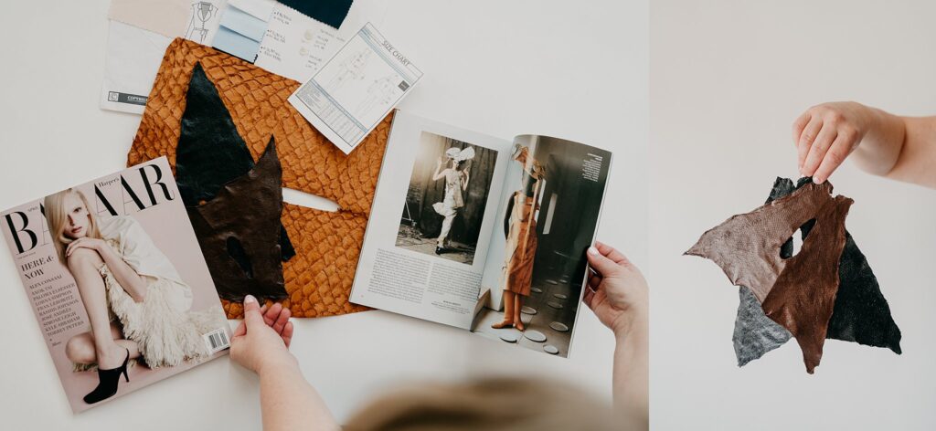 Sustainable fashion brand shoot with magazine and sample props