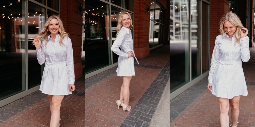 Model wearing a white dress from Free to Breathe Fashion