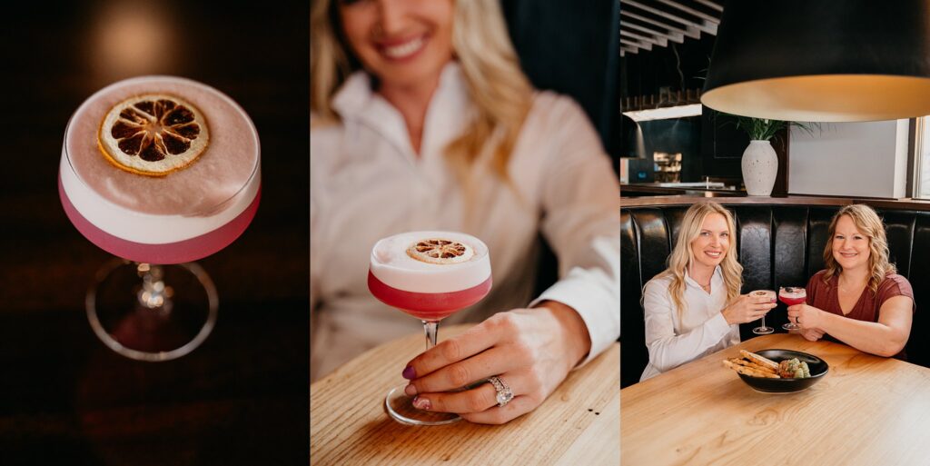 Free to Breathe Fashion branding shoot with drinks in restaurant