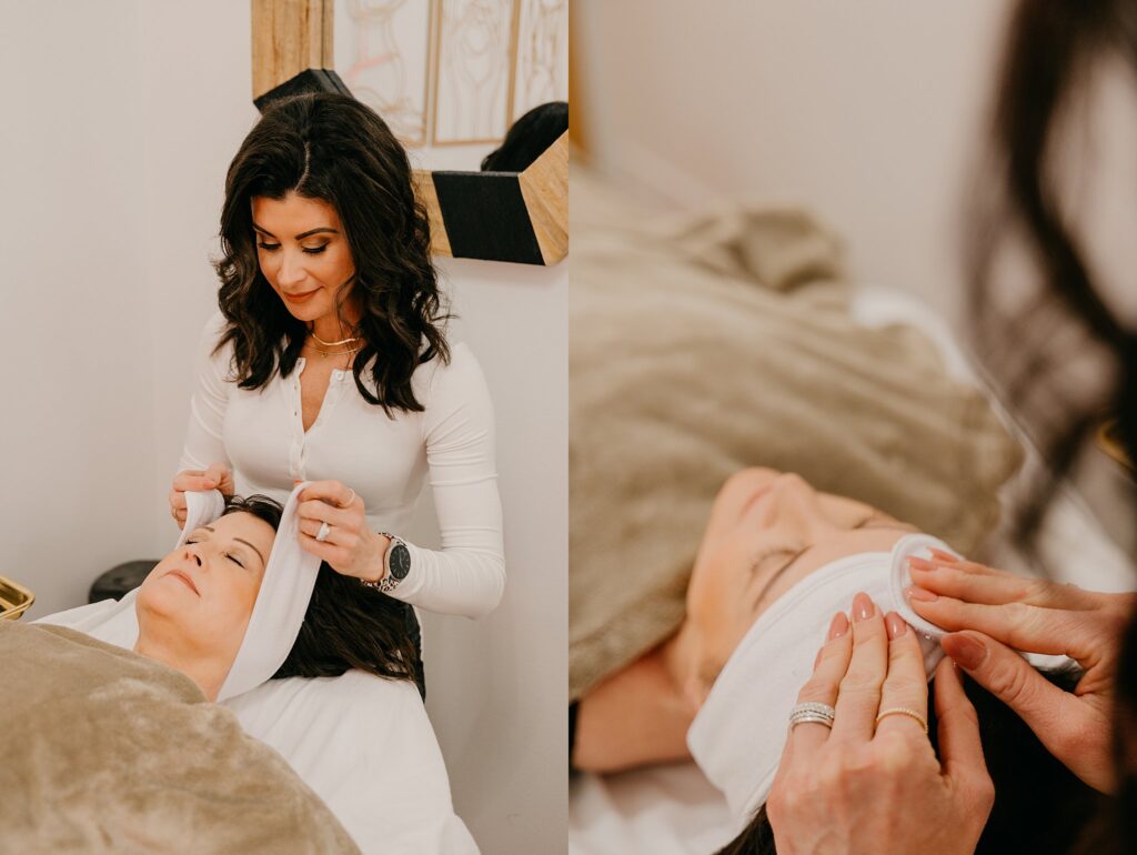 Amanda performing a facial in her treatment room