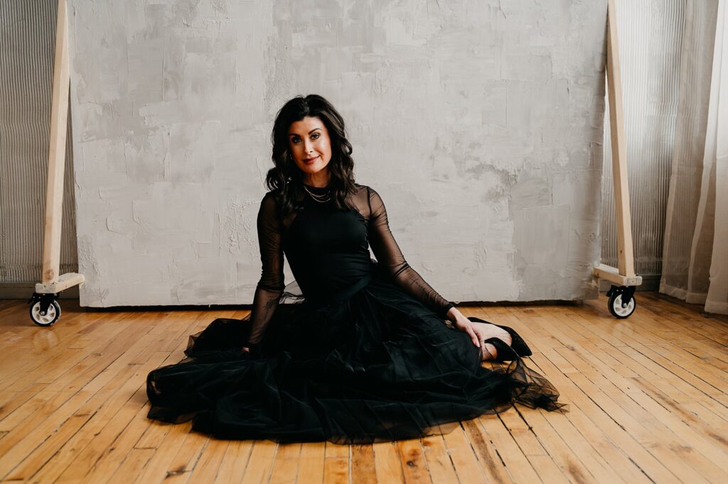 Editorial-style branding shoot in black flowy dress