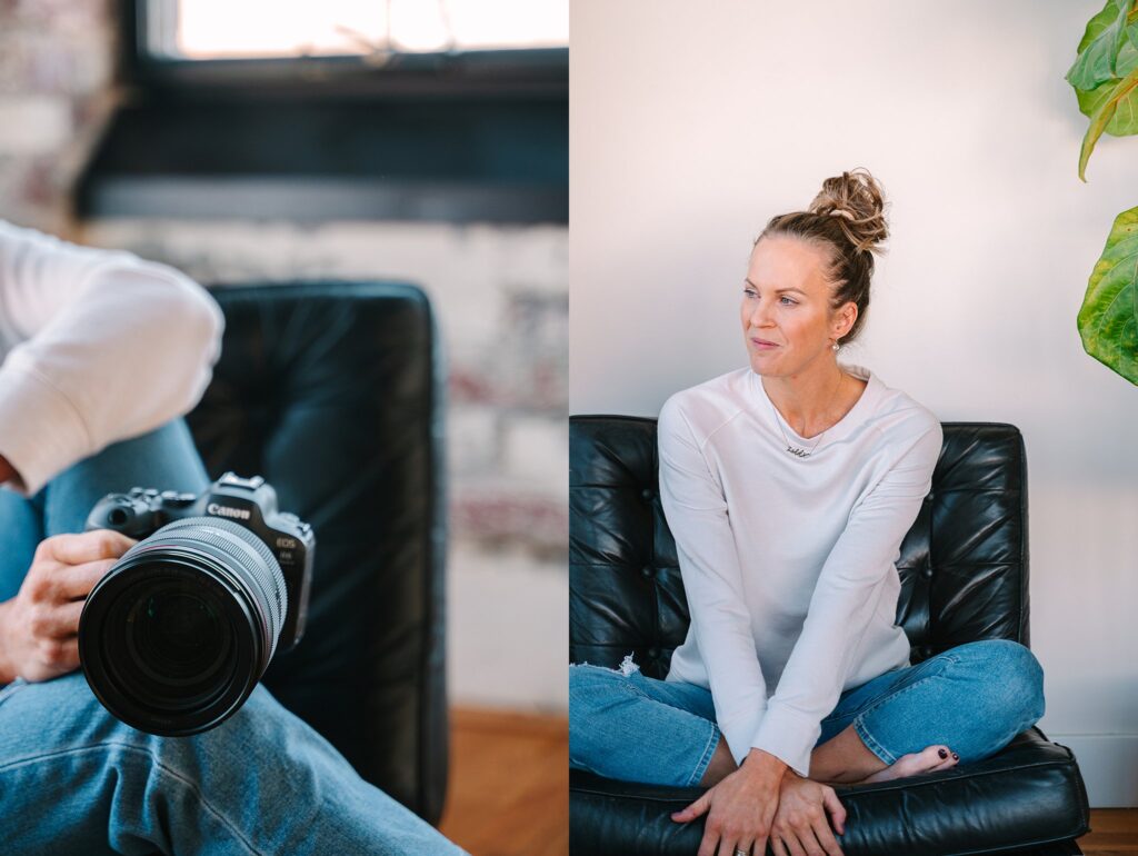 Lydia sitting in black chair - branding session headshots