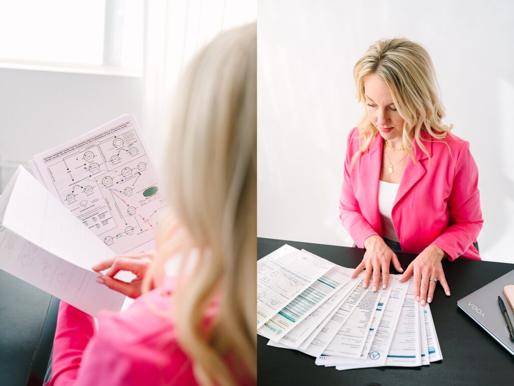 Functional medicine practitioner reading lab results – brand photo for health coach