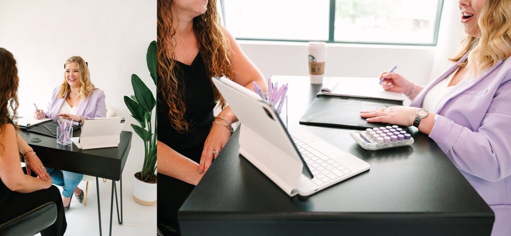 Brand photo of advisor reviewing documents with client – modern wealth management
